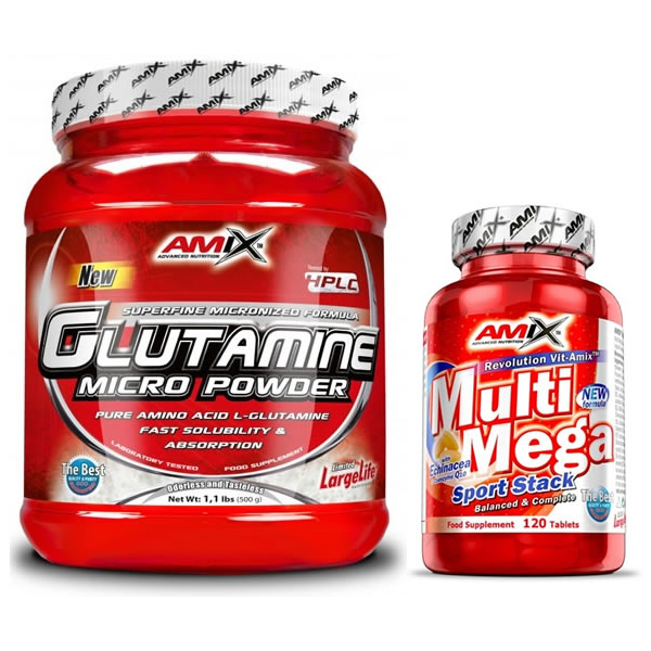 Pack REGALO Amix Glutamina Powder 500 gr + Multi Mega Stack 120 tabs