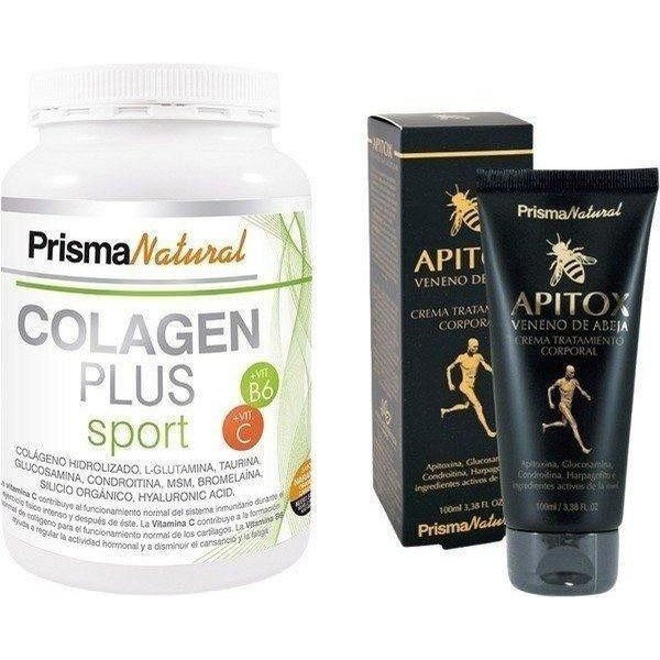 Pack Prisma Natural Nuevo Colagen Plus Sport 300 gr + Apitox Cream Antiinflamatoria - Crema Efecto Frio con Veneno de Abeja 100 ml