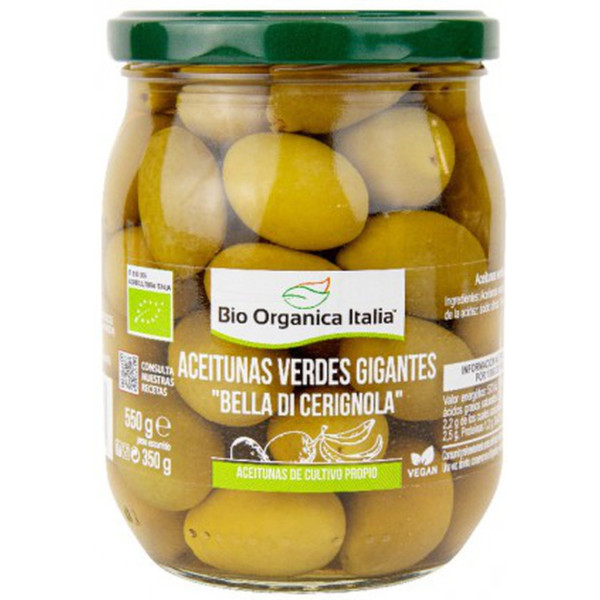Bio Organica Italie Olives Vertes Géantes Bella Di Cerignola 550 G
