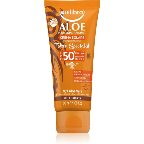 Equilibra Crema Solar De Aloe Especialista En Tatuajes Spf 50+ 100 Ml De Crema