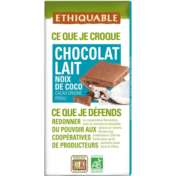 Ethiquable Chocolate Con Leche Y Coco Bio 100 G