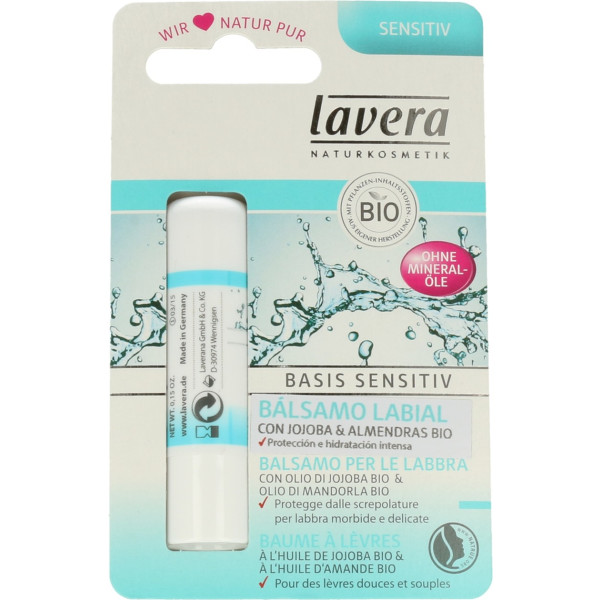 Lavera Basis Sensitiv balsamo labbra con jojoba e mandorle biologiche 4,5 g