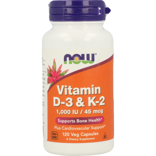 Now Vitamine D-3 et K-2 120 gélules végétales