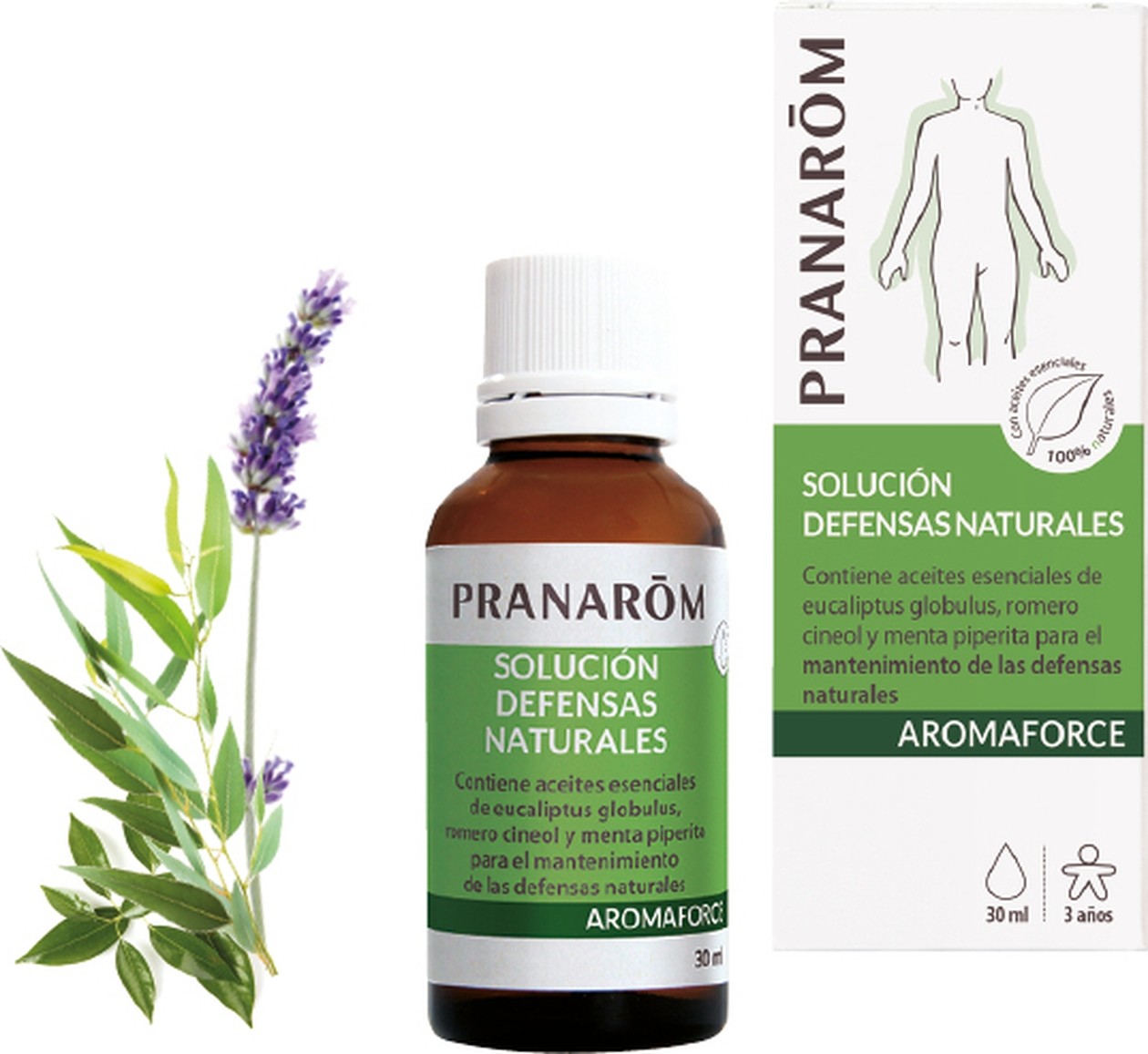 Pranarom SolucióN - Defensas Naturales 30 Ml De Aceite Esencial (Eucalipto - Menta - áRbol Del Té)-image