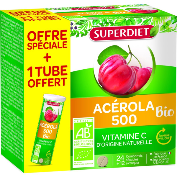 Superdiet Acerola 500 Bio +1 Tubo Gratis 36 Tabletas