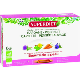 Superdiet Cuarteto De Belleza Orgánica Para La Piel: Bardana. Diente De León. Zanahoria. Pensamiento Salvaje 20 Ampollas