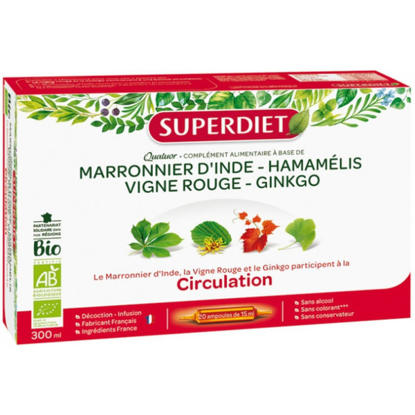 Superdiet Cuarteto De Circulación Orgánica 20 Ampollas De 15ml