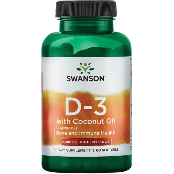 Swanson Ultra Vitamina D3 Con Aceite De Coco 2000 Ui 60 Perlas