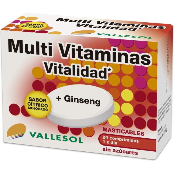 Vallesol Multi Vitamines Vitalité + Ginseng 24 Comprimés à Croquer