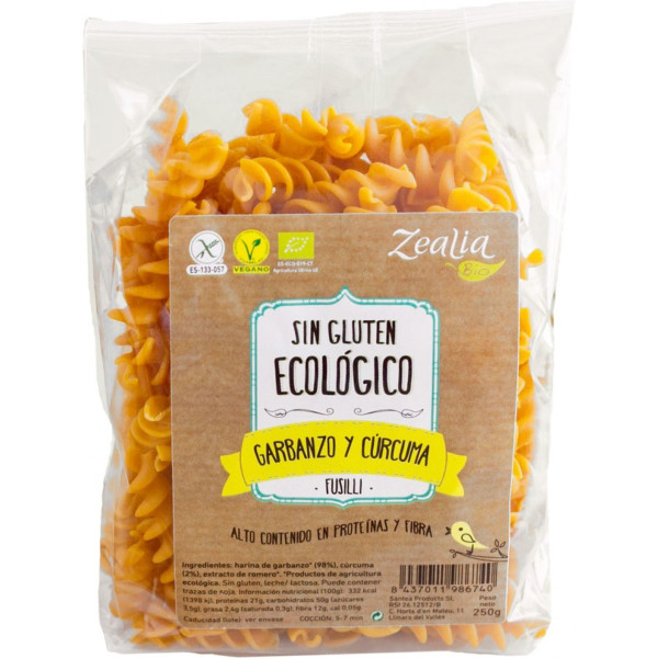 Zealia Fusilli Garbanzo Y Cúrcuma Bio Sin Gluten 250 G