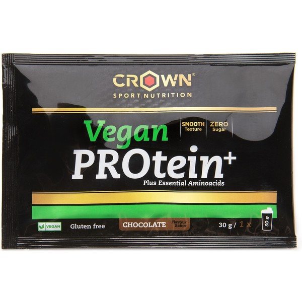 Crown Sport Nutrition Vegan Protein+, 30 g zakje - Erwtenproteïne-isolaat versterkt met essentiële aminozuren en gemicroniseerd voor een zachte textuur en smaak, allergeenvrij