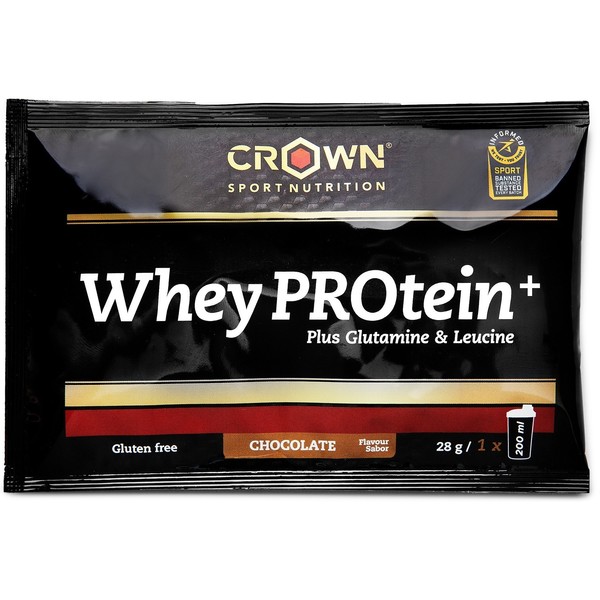 Crown Sport Nutrition Whey Protein+, bustina da 28 g - Siero di latte con leucina e glutammina extra e certificazione Informed Sport Anti-Doping, senza glutine