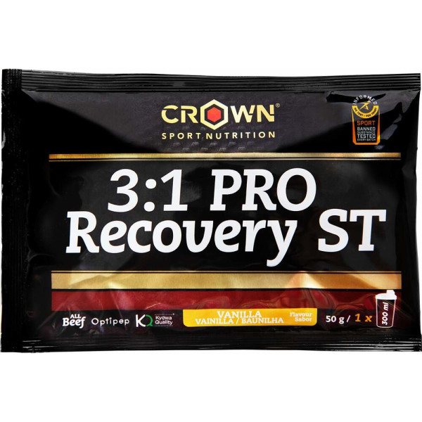 Crown Sport Nutrition 3:1 Pro Recovery ST, sachet van 50 g - Spierherstel met wetenschappelijke studie en antidopingcertificering Informed Sport. Zonder gluten
