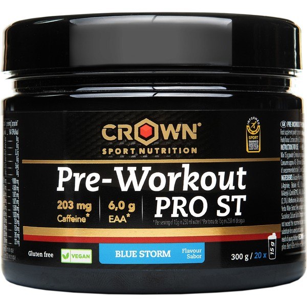 Pré-treino Crown Sport Nutrition PRO ST 300 g, pré-treino com estudo científico publicado e certificação esportiva informada antidoping. Com EEAA, Precursores de Cafeína e Óxido Nítrico, Livre de Alergênicos