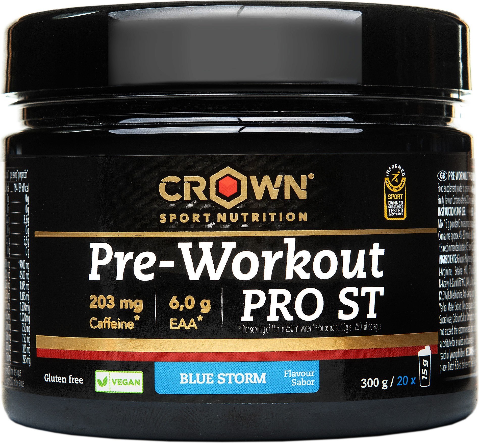 Crown Sport Nutrition Pre-Workout PRO ST 300 g, prÃ©-entraÃ®nement avec Ã©tude scientifique publiÃ©e et certification sportive antidopage informÃ©e. A-image