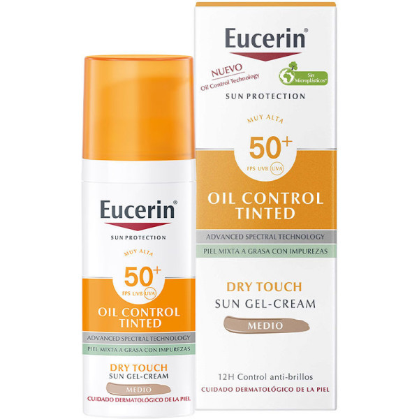 Eucerinun droge olie bescherming zoncontrole touch spf50+ medium getint 50 ml unisex