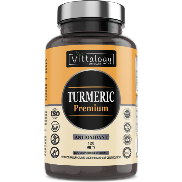 Vittalogy Turmeric Premium. Cápsulas De Cúrcuma Ecológica Con Jengibre Y Pimienta. Harpagofito Y Vitamina C. Antioxidante Y A