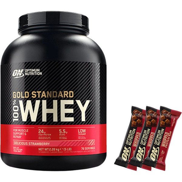 CADEAU Pack Optimum Nutrition Protein On 100% Whey Gold Standard 5 Lbs (2.27 Kg) + Whipped Protein Bar 3 Barres X 60 Gr