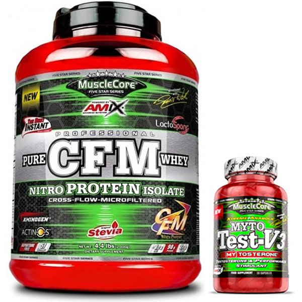 Pack REGALO Amix MuscleCore CFM Nitro Protein Isolate 2 kg + Myto Test V3 30 Caps