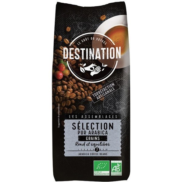 Sélection de grains de café Destination Arabica Robusta Bio 1 Kg