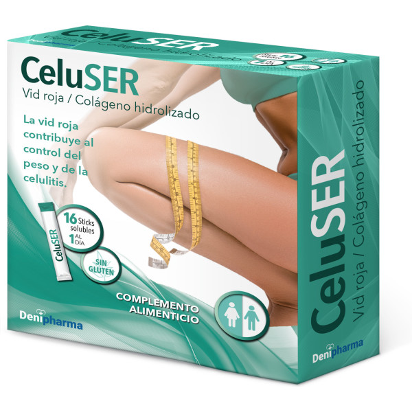 Denipharma Celuser - 16 Sticks - Anticelulítico - Elimina La Celulitis. Las Estrías Y La Grasa Localizada - Adelgazante Con Vi