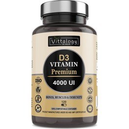 Vittalogy D3 Vitamin Premium. Suplemento Natural De Vitamina D3 4000 Ui 120 Cápsulas.