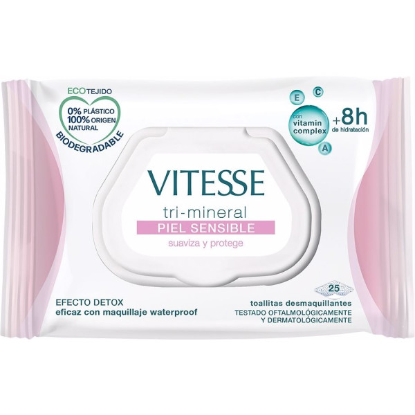 Vitesse Tri-mineral Sensitive Skin Make-up Remover Wipes 25 U Unisex