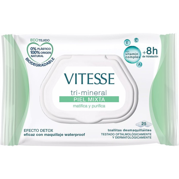 Vitesse Tri-Mineral Abschminktücher für Mischhaut 25 U Unisex