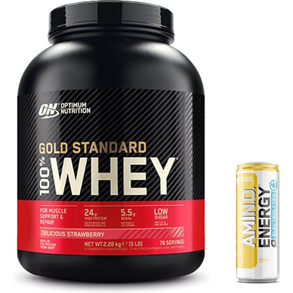 Pack REGALO Optimum Nutrition Proteína On 100% Whey Gold Standard 5 Lbs (2,27 Kg) + Amin.o. Energy +electrolytes 1 Lata X 250 Ml