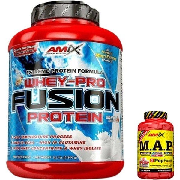 GESCHENKpakket Amix Whey Pure Fusion 2,3 kg + M.A.P. Muscle Amino Power 30 tabletten
