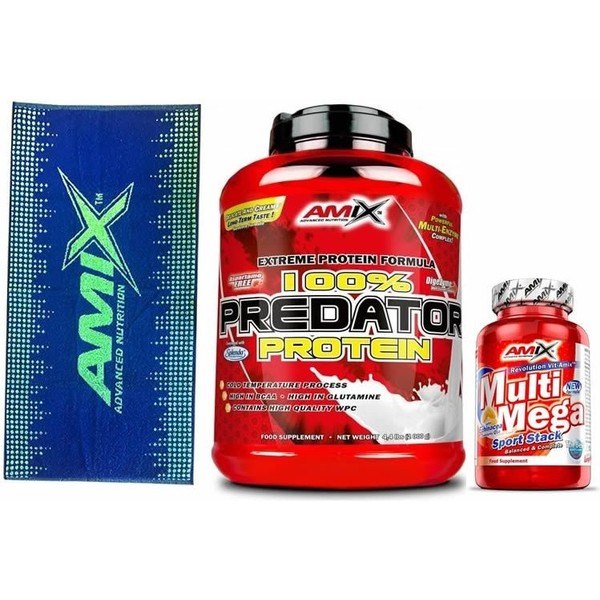 GIFT Pack Amix Predator Protein 2 Kg + Multi Mega Stack 30 tabs + Blue-Green Sportswear Towel