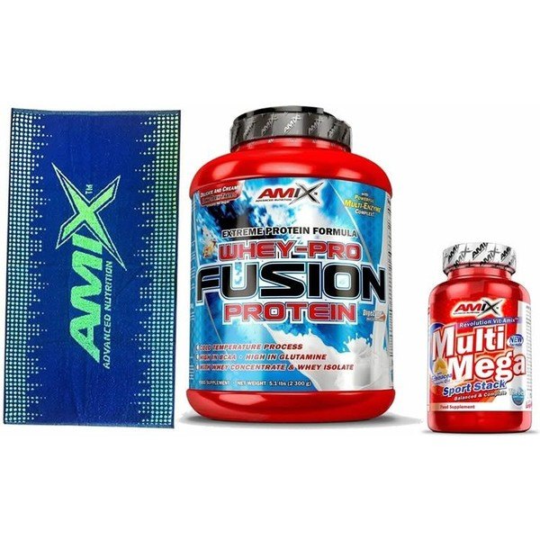 GIFT Pack Amix Whey Pure Fusion 2.3 Kg + Multi Mega Stack 30 tabs + Blue-Green Sportswear Towel