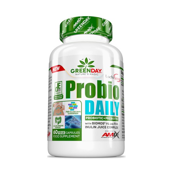 Amix Greenday Probio Daily 60 pflanzliche Kapseln - Probiotika und Pru00e4biotika, zur Stu00e4rkung des Immunsystems und der Darmflora
