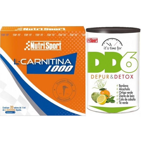 Pack Nutrisport L-Carnitina 1000 20 sobres x 11 ml + DD6 Depur & Detox 240 gr