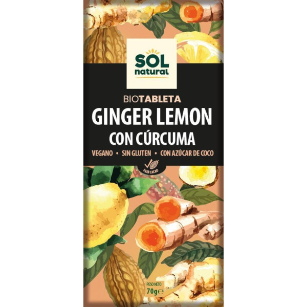 Solnatural Tablet Choco Gengibre Limão E Curcuma Bio 70 Gr