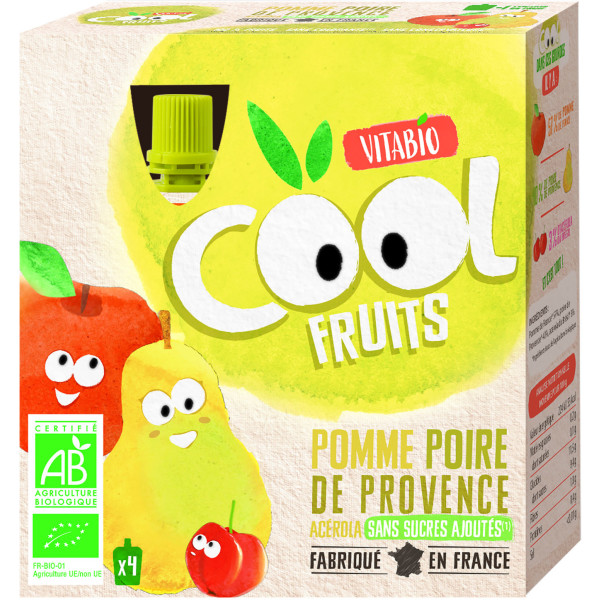 Babybio Pack Cool Fruits Appel Peer 4x90g