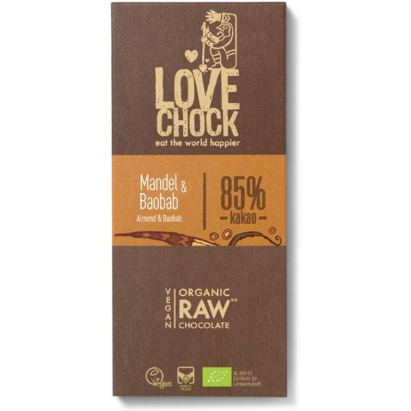 Lovechock Tavoletta Di Cacao Con Mandorle E Baobab 85% 70 Gr