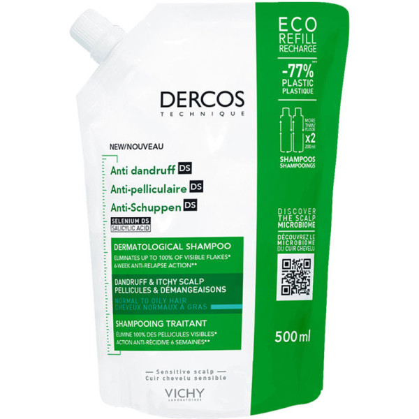 Vichy Dercos Champú antidandico para cabello normal a aceitoso EcoreFill 500 ml Unisex