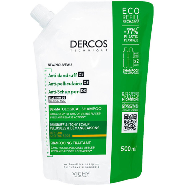 Vichy Dercos Shampoo Anticaspa Para Cabelos Secos Ecorefill 500 ml Unissex