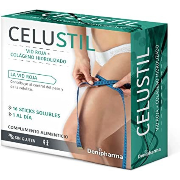 Denipharma Celustil Anticelulítico - 16 Sobres - Elimina La Celulitis. Las Estrías Y La Grasa Localizada - Contiene Vid Roja.
