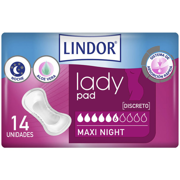 Lindor Lady Pad Maxi Nuit 6 Gouttes 14 U Femme