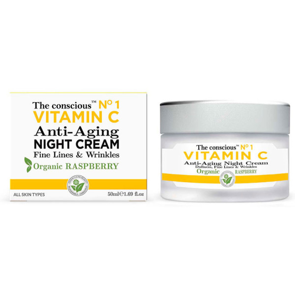 O consciente creme noturno anti-envelhecimento com vitamina C framboesa orgânica 50 ml para mulheres