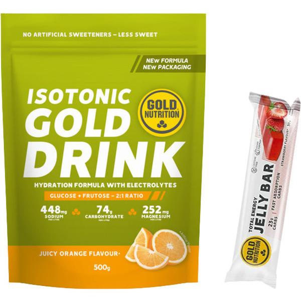 Pack REGALO GoldNutrition Isotónico Gold Drink 500 Gr + Jelly Bar 1 Barrita X 30 Gr - Isotonic