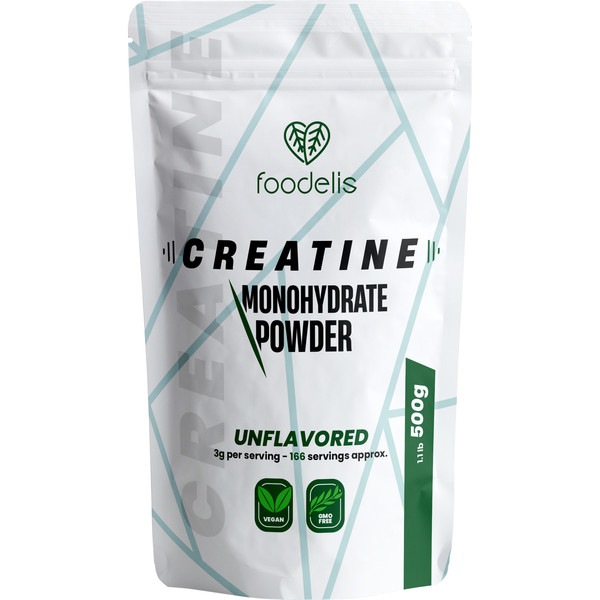 Creatina monohidratada en polvo - 500 gr - 166 dosis - 100% creatina monohidrato micronizada - Sin sabor  No-GMO - Vegano - Sin lactosa - Incluye dosificador - Alta solubilidad