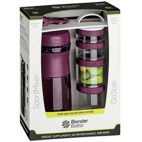 Blender Bottle Pack Mezclador Deportivo Go Stack 820 Ml + 4 Botes Go Stack Starter Morado