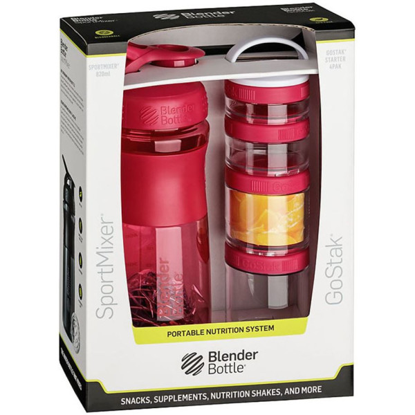 Blender Bottle Pack Mezclador Deportivo Go Stack 820 Ml + 4 Botes Go Stack Starter Rosa