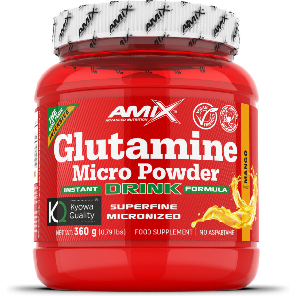 Amix Glutamine Micro Poudre Boisson 360 gr / Accélère la Récupération - Améliore les Performances Physiques / Idéal pour les Athlètes
