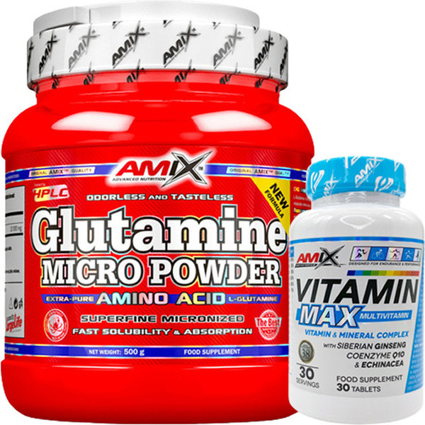 Confezione REGALO Amix Glutammina in Polvere 500 gr + Vitamina Max 30 Caps