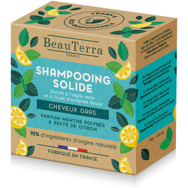 Beauterra Solide Shampoo Munt En Citroenschil 75 Gr Unisex