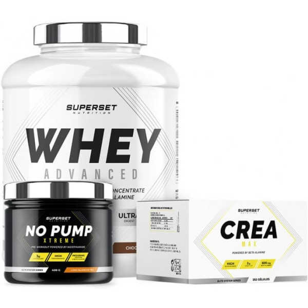 Superset Nutrition Pack Confirmado De Ganancia Muscular En Seco 100% Whey Proteine Advanced 2 Kg + No Pump Xtreme 420 Gr Crea Ma